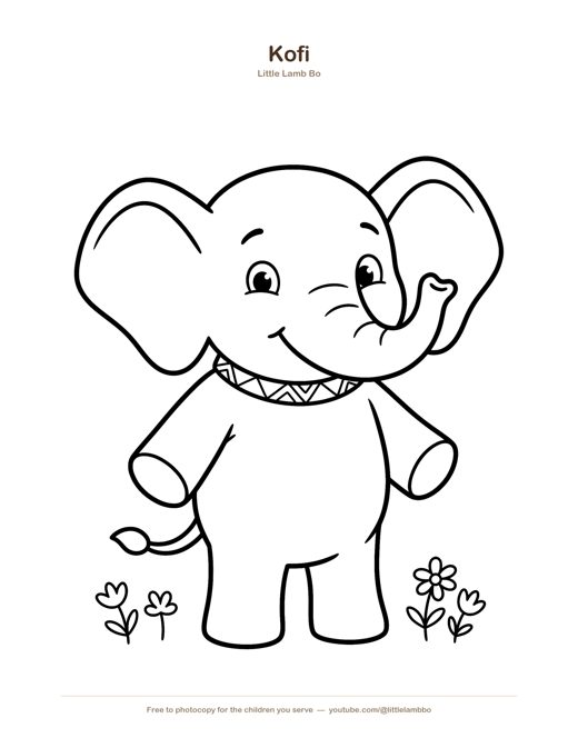 Kofi the Elephant Coloring Page — free printable
